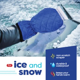 SCRUBIT [3 Pack Ice Scraper with Glove - Car Windshield Scraper for Ice and Snow w/Fleece Mitt - Scrape and Remove Snow While Staying Warm - Waterproof Car Scraper Snow Brush (Black, Blue, Red)