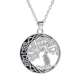 Arrebol Tree of Life Necklace Women's Sterling Silver 925 Necklace Pendant for Women Friends Jewellery Gift 45 cm + 5, Sterling Silver, Cubic Zirconia
