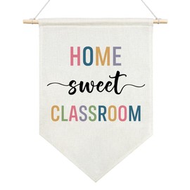 JMYROG Home Sweet Classroom Canvas Hanging Pennant Flag, Farmhouse School Counselor Teacher Office Classroom Student Dormitory Decor, First Day of School For Teacher Classmate, Back to School Gifts