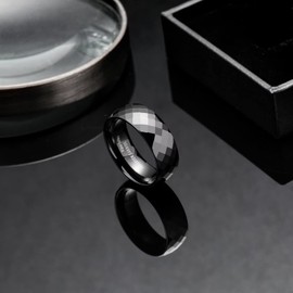 King Will 8mm Black Mens Tungsten Wedding Ring Multi Faceted Domed High Polished Wedding Band for Men Women Rhombus Multi Faceted 11.5