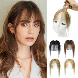 Yamel 3D Clip In Fringe Real Human Hair Bangs 360°Cover for Thinning French Fringe Lightweight For Women Light Brown