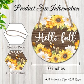Sunflowers and Daisies Wooden Sign for Door - Hello Fall - 10" House Welcome Sign, Round Wood Hanging Sign for House Decor Home Decor, Gifts & Accessories - A09