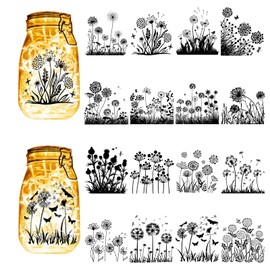 CREATCABIN Pack of 16 Dandelion Silhouettes, Mason Jar Decoration, Butterfly Lantern, Laser Cut-Outs, Ornaments, Scrapbook, Dragonfly, Bee for DIY, Crafts, Christmas, Black, 10 x 9 cm (without