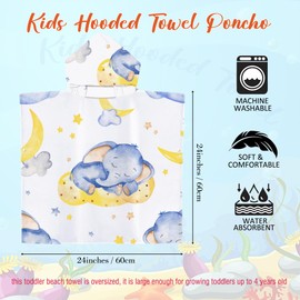 ARNUAETY Elephant Beach Towel with Hood for Boys Girls Absorbent Kids Hooded Bath Towel Toddler Swim Pool Cover Up for 1-4 Years