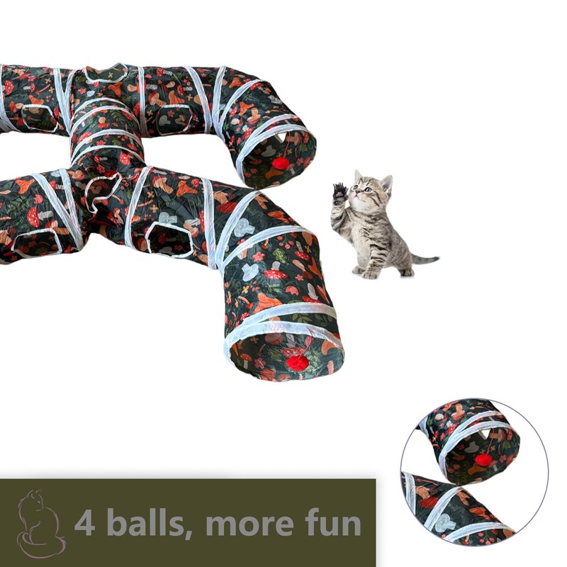 Foldable H-Shaped Cat Tunnel Toy with Interactive Playing Balls -