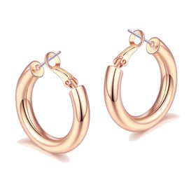 sovesi Hoop Earrings Howllow 14K Gold Plated Gold Hoops for Women Rose Gold Hoop 30mm
