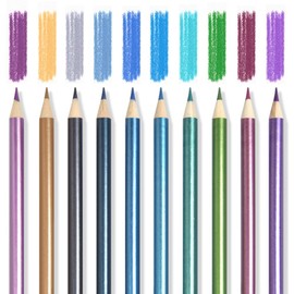 Mifuner 10Pcs Metallic Colored Pencils Set, Oil Based Drawing Pencils, Pre-sharpened Wooden Professional Sketch Pencil Art Supplies for Adults, Coloring Books, No Duplicates