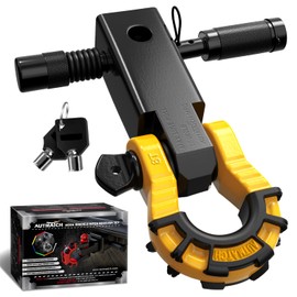 AUTMATCH Shackle Hitch Receiver 2" with 3/4" Mega D Ring Shackle and 5/8" Trailer Hitch Lock Pin, 68,000 Lbs Break Strength Heavy Duty Receiver Towing Kit for Off-Road Vehicle Recovery, Black & Yellow