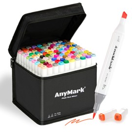 AnyMark Alcohol Markers Brush Tip, 100+1 Colors Dual Tip Brush & Chisel Alcohol-Based Art Markers Set with Case for Adult Artists Drawing Coloring