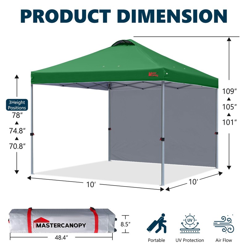 MASTERCANOPY 10x10 Durable Pop Up Canopy Tent with 1 Sidewall,