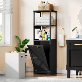 DWVO Tilt Out Laundry Hamper, Hidden Laundry Hamper Cabinet and 3-Tier Storage Shelves with Removable Laundry Basket 53" Tall Bathroom Storage Organizer for Sleeping Room, Laundry Room, White