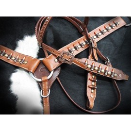 Showman Ammo Belt Headstall and Breast Collar Set with reins