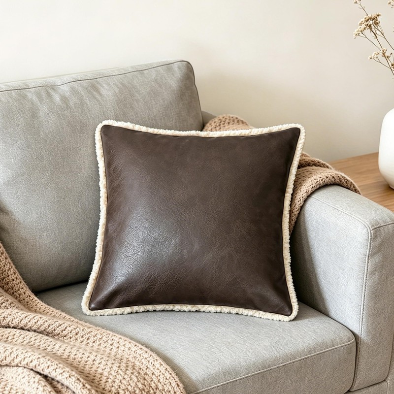 CaliTime Throw Pillow Covers Pack of 2 Faux Shearling Stitching