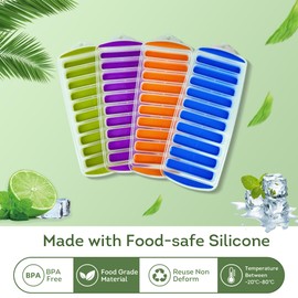 Lily's Home Silicone Ice Cube Tray without Lid, BPA-Free, Ideal for Water Bottles & Sports Bottles, Flexible & Stackable Design for Quick Release, Ice Cube Trays for Freezer(11.6"x4.6"x0.7" Set of 4)