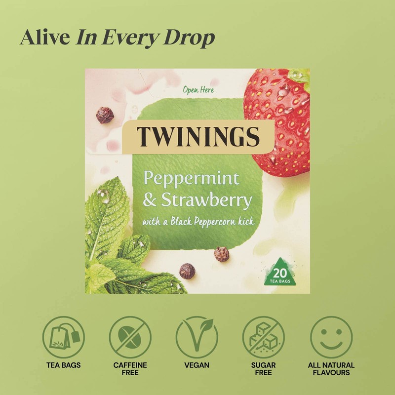 Twinings Peppermint and Strawberry Herbal Tea Bags, 20 Tea bags