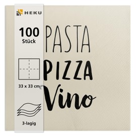 HEKU 100 napkins, 3-ply, 33 x 33 cm, pasta pizza vino, absorbent and practical packaging, made in Europe, ideal for special occasions