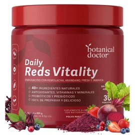 Antioxidantes en Polvo | Mezcla de +40 Superfrutas y Extractos Naturales | Energía, Digestión e Inmunidad | Formula con Vitaminas y Probióticos | 30 Porciones 225g - Reds Botanical Doctor