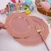 Nervure 100PCS Mauve Pink Plastic Plates With Gold Rim -