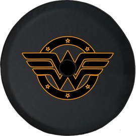 Funny Spare Tire Wheel Cover for Camper SUV Trailer Truck RV JP Thick PVC Leather | Girls Super Hero Woman Black 32 Inch with Backup Camera Hole