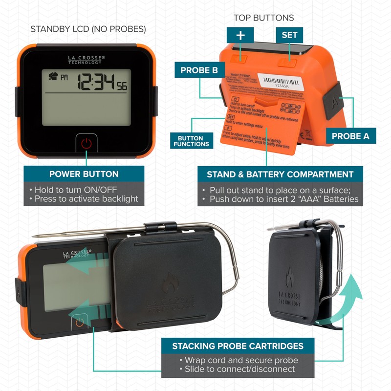 La Crosse Technology LTV-BBQ1-INT Wireless Barbecue Thermometer with 2 Probes