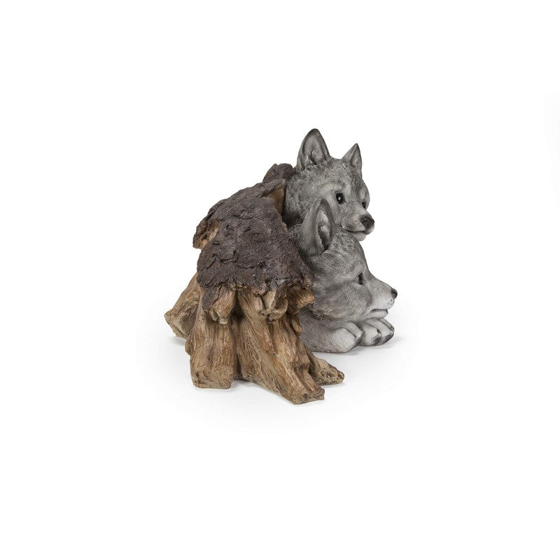 Hi-Line Gift Grey Wolf Cubs Hiding Under Log Statue