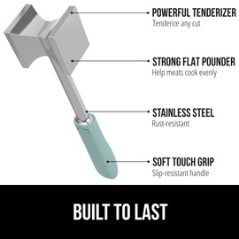 Gorilla Grip - Ablandador de carne resistente, doble cara, ablandador de carne y aves de corral, mazo de cocina maximiza el sabor de los alimentos, martillo de cocina sin BPA, mango cómodo, menta