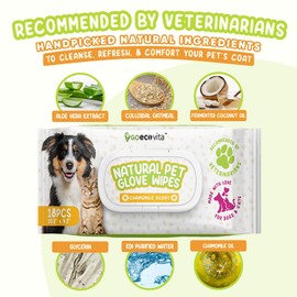 Pet Glove Wipes for Dogs & Cats | Nourish & Clean Fur & Skin | Coconut Oil & Chamomile Rinse-Free Wipes | Bathing Glove Wipes for Daily Care and Traveling | Natural, Hypoallergenic (18 Pack)
