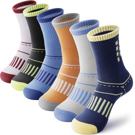 ANTSANG Kids Boys Girls Cotton Crew Socks Youth Teen Athletic Sport Basketball Breathable Soft Socks 6 Pairs(Dashed Line,5-8 Years)