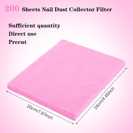 200 Sheets Nail Dust Collector Filter Paper Disposable Nail Dust Suction Collector Filters Nails Paper Sheets Portable Dusts Collectors Filter for Salon Nails Supplies Accessories (Pink)