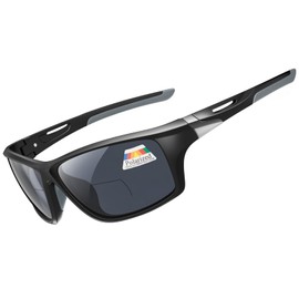 DEHOTRE Polarized Bifocal Reading Sunglasses Men Wrap Around Sports Sun Readers Outdoor Clear Top 100% UV Protection Black 1.50