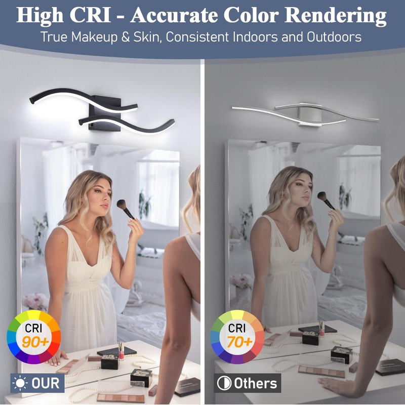 Vloitgol Black Bathroom Vanity Light Fixture, 26W 5CCT Dimmable Modern