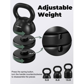 TopMade Adjustable Kettlebell Weights Set Cast Iron Exercise Fitness Kettle Ball Grip 5, 8, 9,12lb Free Weight Men Women Kettlebells for Home Gym Workout Ballistic, Core,Strength Training (Black-12lb)