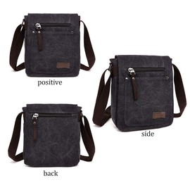 DASKING Retro Men's Small Canvas Briefcase Casual Cross Body Messenger Shoulder Bag Everyday Satchel Bags Laptop Bag(Black)