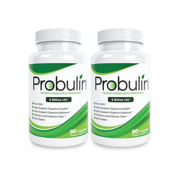 Probulin Original Formula Probiotic for Digestive Support, 6 Billion CFU, 90 Capsules (Twin Pack)