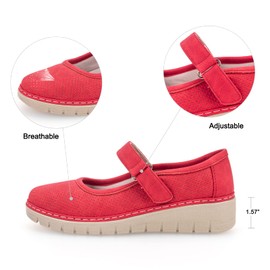 VJH confort Women s Loafer Shoes, Breathable Comfort Round Toe Low Heel Slip-on Light Weight Flats(Red,8)