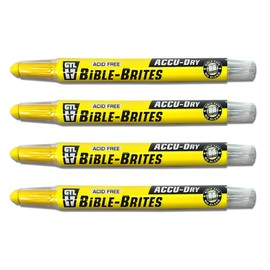 G.T. Luscombe Company, Inc. Accu-Dry Bible-Brites Highlighter, Bible Study, No Bleed Solid, No Smearing or Fading, Long Lasting, Translucent Marker, Yellow, Pack of 4