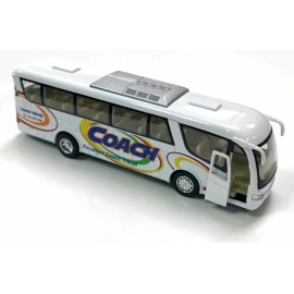 Kinsmart Travel Bus, Coach Tour Travel Bus, Kinsfun, Diecast Model Toy Car, 7'' - White
