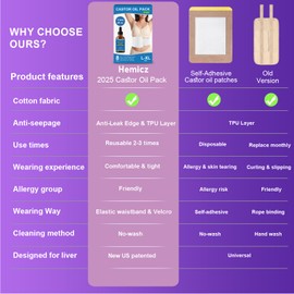 Castor Oil Organic Cold Pressed Unrefined Glass Bottle(4fl.oz/118ml), 7.9"*6.5" Disposable Castor Oil Pack Wrap Kit, 100% Leak-Free, No Adhesive, Zero Allergy, Comfort fit, No Wash, Size L-XL, 8 Count