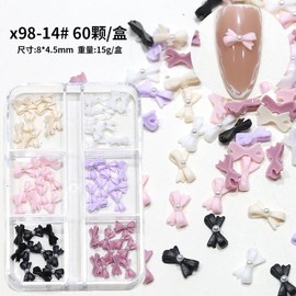 [Overseas] Mini Ribbon Parts Little Red Riding Hood Book Pearl Bow Nail Accessory Sweet Cute Sohyang-style Butterfly X98-1 4 Bows 6 Grids 60 Pc Box 30ea