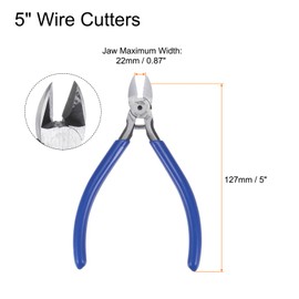HARFINGTON 5pcs Wire Cutters 5 Inch Spring Loaded Cutting Pliers with Non-slip Blue Handle for DIY Crafts Jewelry Making