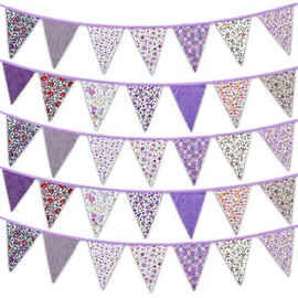 40ft Purple Fabric Bunting Banner,Floral Bunting 42 Pcs Purple Pennant Triangle Flags Garland with Storage Bag for Girls Woman Kids Birthday Wedding Bride Baby Shower Party Decoration