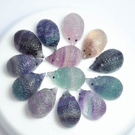 TEAMWILL 10pcs Natural Quartz Crystal Skull Carved Rainbow Fluorite Hedgehog Healing Decor