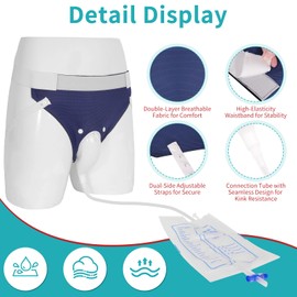 Catheter Urine Collection Bag, Urinal for Bedridden Patients, Reusable Wearable Silicone Urine Drainage Device with 3 Catheter Bag (1000ml*2 /2000ml*1) and Breathable Pants for Elderly Men, Navy Blue