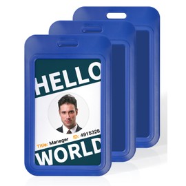 Pawfly 3 Pack Sliding ID Badge Holder Vertical Hard Plastic Case with Clear Window Blue Card Protector Pouch for Office School ID Credit Cards Proximity Key Cards Driver’s Licenses and Passes