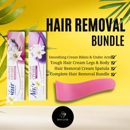 Nair Hair Removal Cream Bundle for Legs, Body, Bikini, and Underarms with BVO Luxe Depilatory Spatula Tool - Complete Hair Removal Solution for Smooth Skin