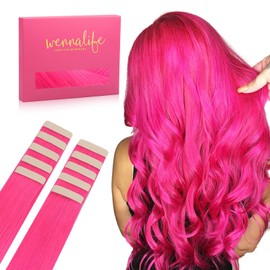 WENNALIFE Tape Extensions Real Hair Hot Pink 10 Pieces Tape-In Extensions Real Hair 30 g 60 cm Invisible Hair Extensions Real Hair Invisible Straight Real Hair Extensions Tape Highlight for Girls