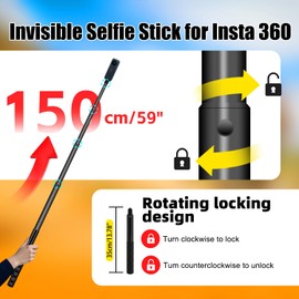 HAFOKO Heavy-Duty Motorcycle Clamp Mount Kit Bike Handlebar with 59" Invisible Selfie Stick for Insta 360 X5 X4 X3 X2 X RS R GO 3 Compatible for Gopro Motorcycle Camera Double Clamp Mount Kit