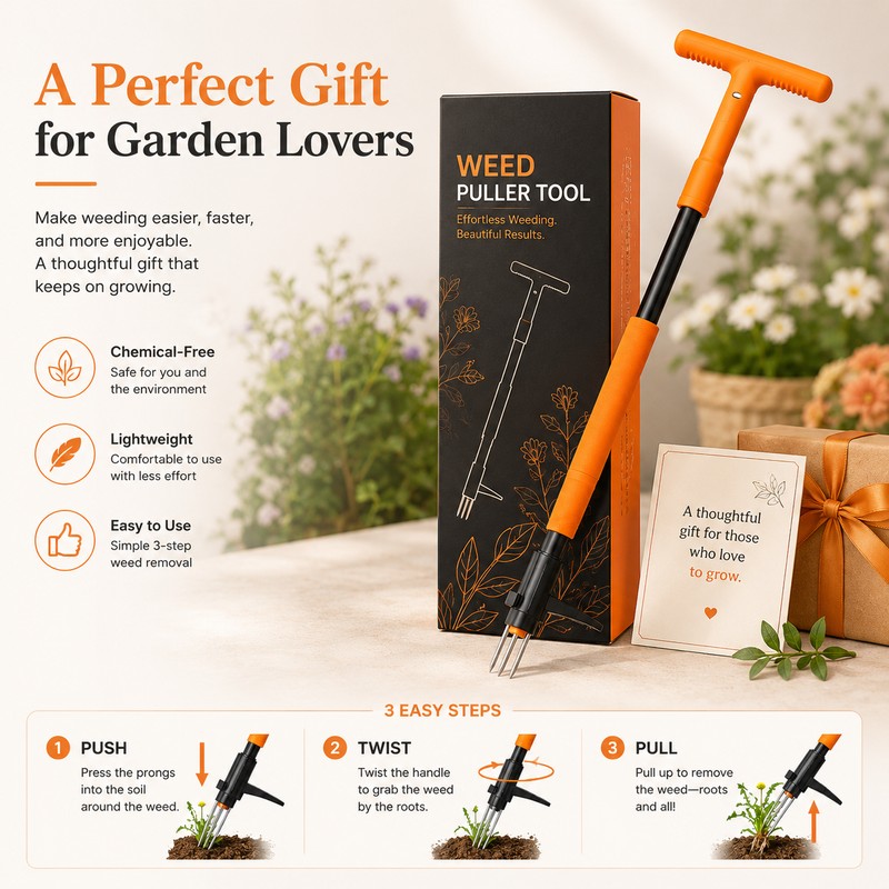 Stand-Up Weed Puller Tool for Home Gardens – 3-Claw Long