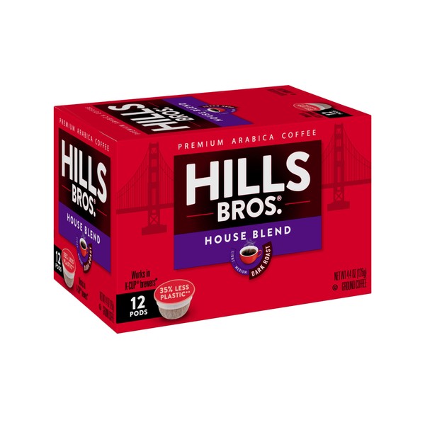 Hills Bros Single Serve Coffee Pods, House Blend, Dark Roast, 12 Count-Keurig Compatible, Roasted Arabica Coffee, Bold, Smooth Flavor