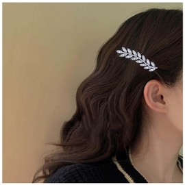 Aneneiceera Vintage Crystal Leaf Hair Clip Gold Rhinestone Leaf Hair Clips CZ Clips Rhinestone Hair Pin Headgear Decorative Bobby Pins Wedding Hair Accessories for Women (Silver)